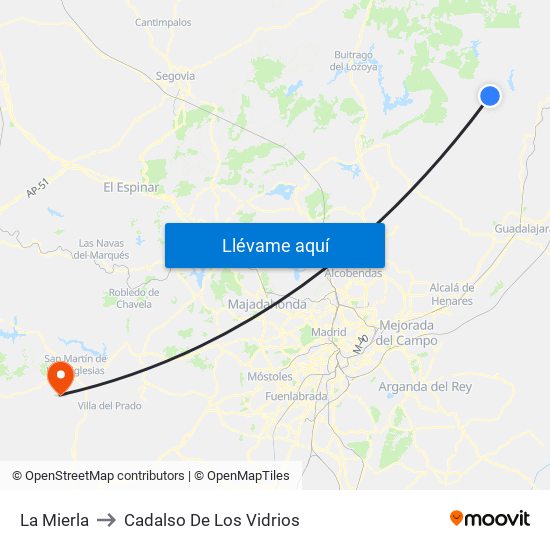 La Mierla to Cadalso De Los Vidrios map