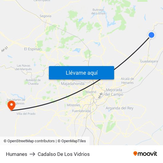 Humanes to Cadalso De Los Vidrios map