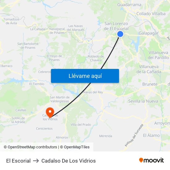 El Escorial to Cadalso De Los Vidrios map