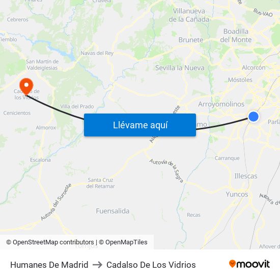 Humanes De Madrid to Cadalso De Los Vidrios map