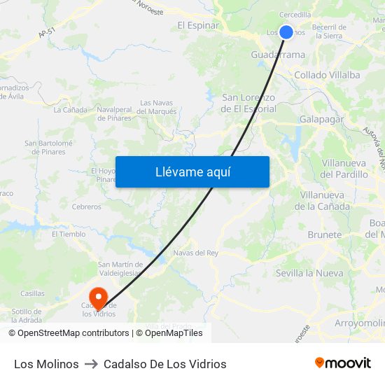 Los Molinos to Cadalso De Los Vidrios map