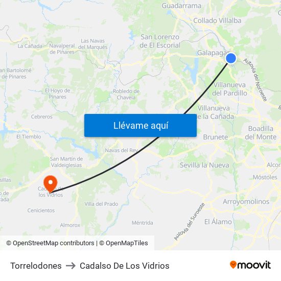 Torrelodones to Cadalso De Los Vidrios map
