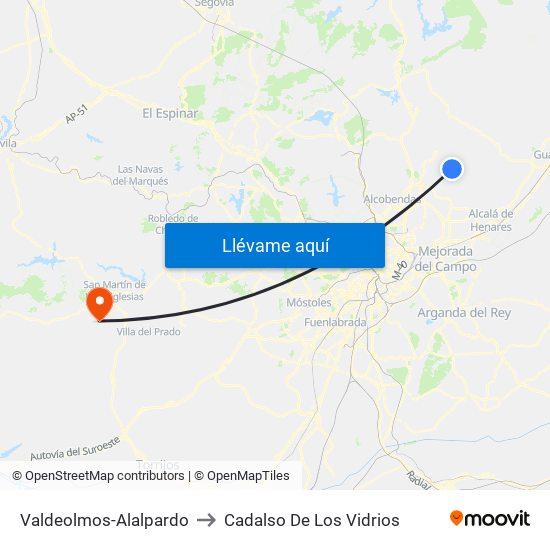 Valdeolmos-Alalpardo to Cadalso De Los Vidrios map