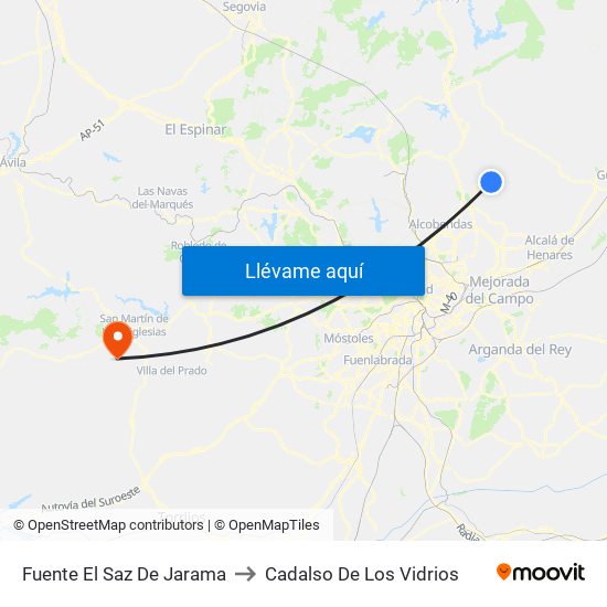 Fuente El Saz De Jarama to Cadalso De Los Vidrios map