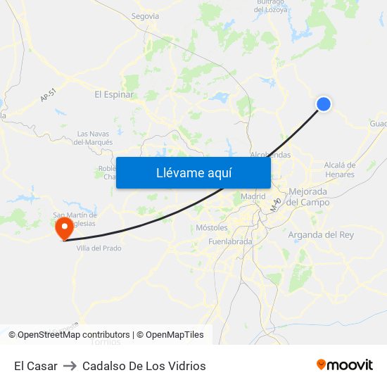 El Casar to Cadalso De Los Vidrios map