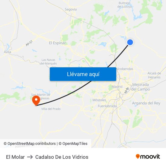 El Molar to Cadalso De Los Vidrios map