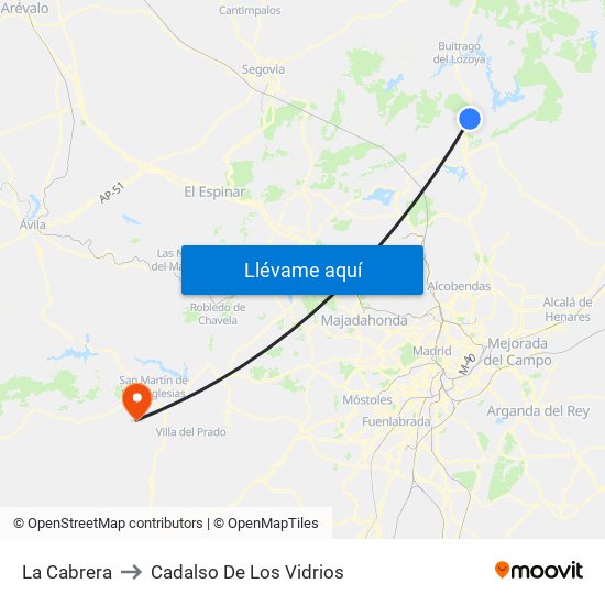 La Cabrera to Cadalso De Los Vidrios map