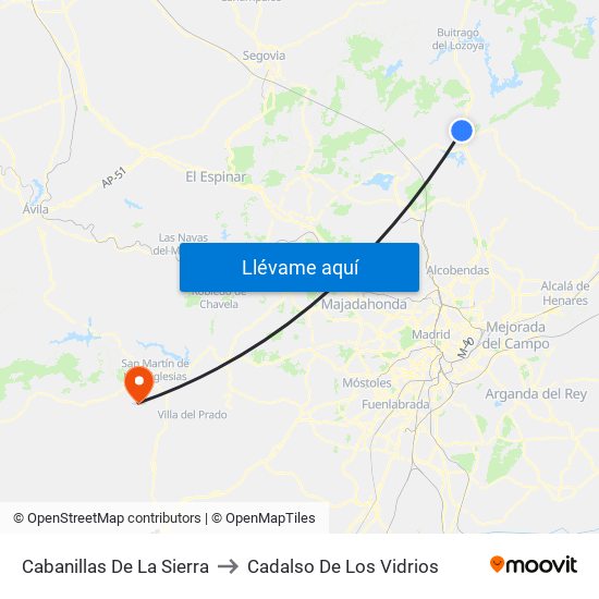 Cabanillas De La Sierra to Cadalso De Los Vidrios map