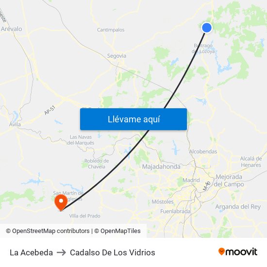 La Acebeda to Cadalso De Los Vidrios map