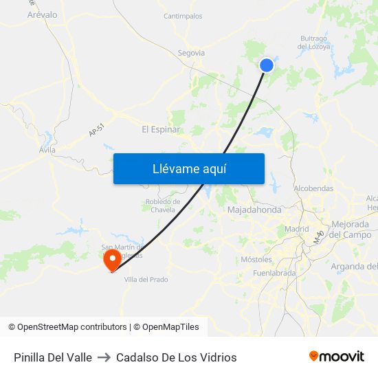 Pinilla Del Valle to Cadalso De Los Vidrios map