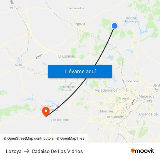 Lozoya to Cadalso De Los Vidrios map