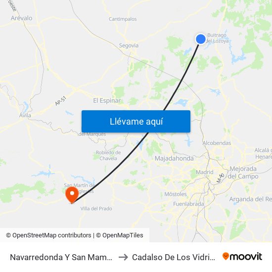Navarredonda Y San Mamés to Cadalso De Los Vidrios map