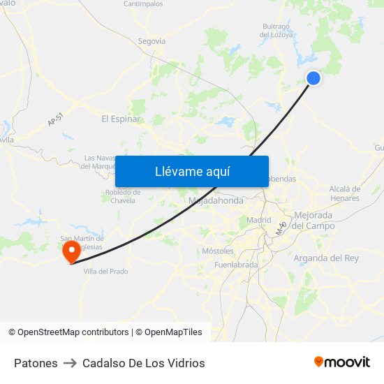 Patones to Cadalso De Los Vidrios map