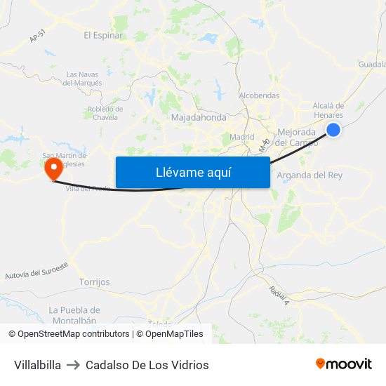 Villalbilla to Cadalso De Los Vidrios map