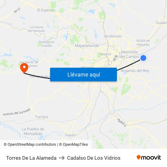 Torres De La Alameda to Cadalso De Los Vidrios map