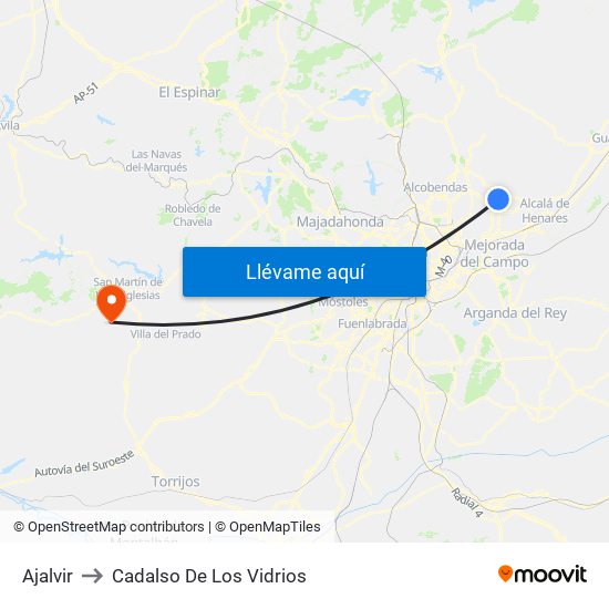 Ajalvir to Cadalso De Los Vidrios map
