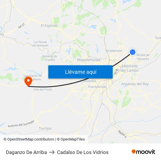 Daganzo De Arriba to Cadalso De Los Vidrios map