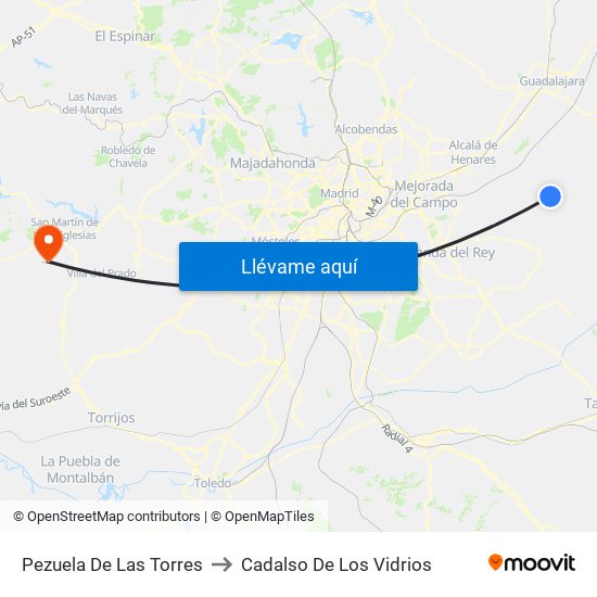 Pezuela De Las Torres to Cadalso De Los Vidrios map