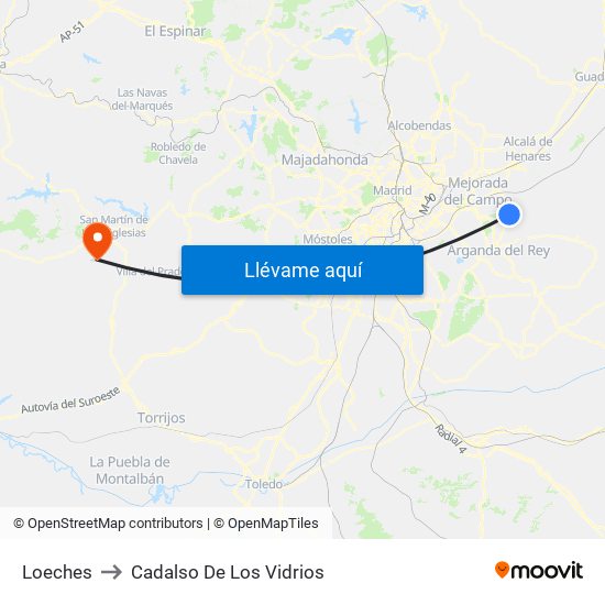 Loeches to Cadalso De Los Vidrios map
