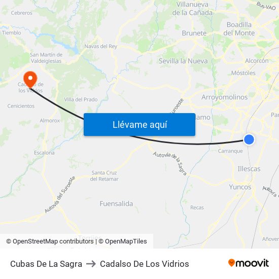 Cubas De La Sagra to Cadalso De Los Vidrios map