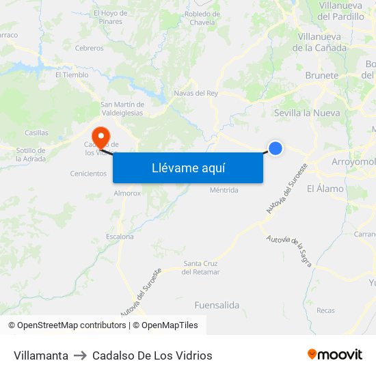 Villamanta to Cadalso De Los Vidrios map