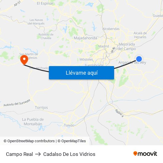 Campo Real to Cadalso De Los Vidrios map