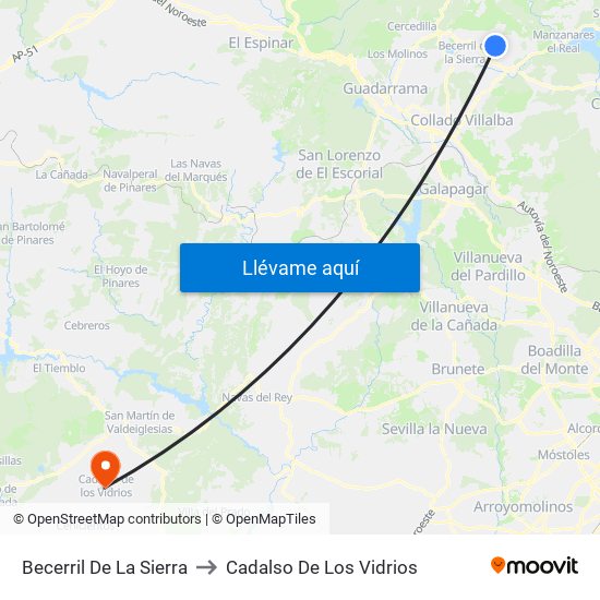 Becerril De La Sierra to Cadalso De Los Vidrios map