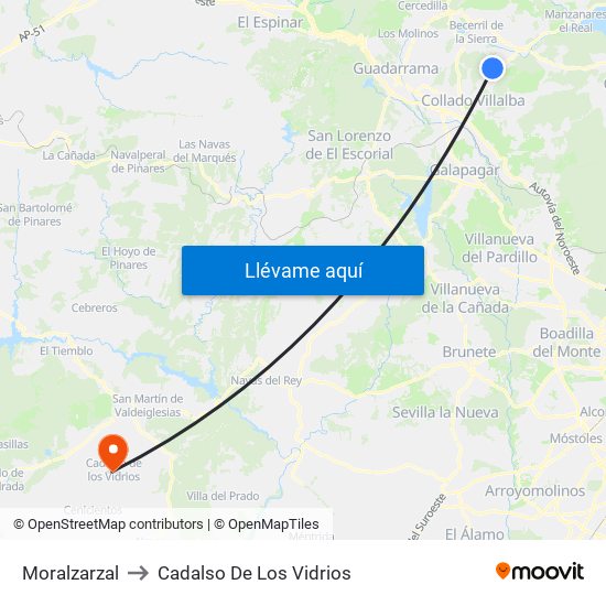 Moralzarzal to Cadalso De Los Vidrios map