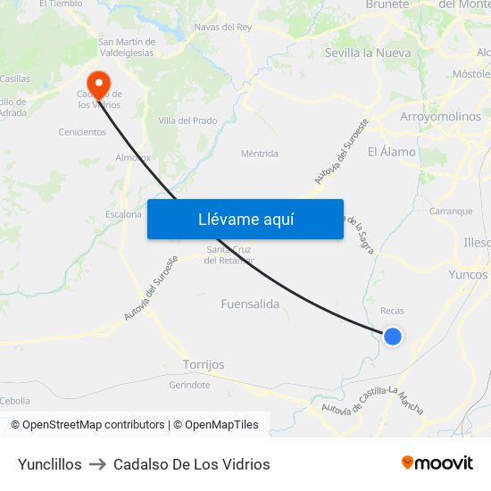 Yunclillos to Cadalso De Los Vidrios map