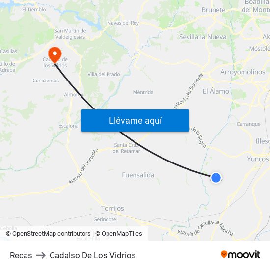 Recas to Cadalso De Los Vidrios map