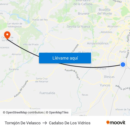 Torrejón De Velasco to Cadalso De Los Vidrios map