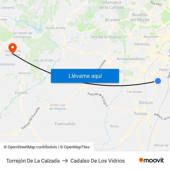 Torrejón De La Calzada to Cadalso De Los Vidrios map