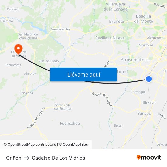 Griñón to Cadalso De Los Vidrios map