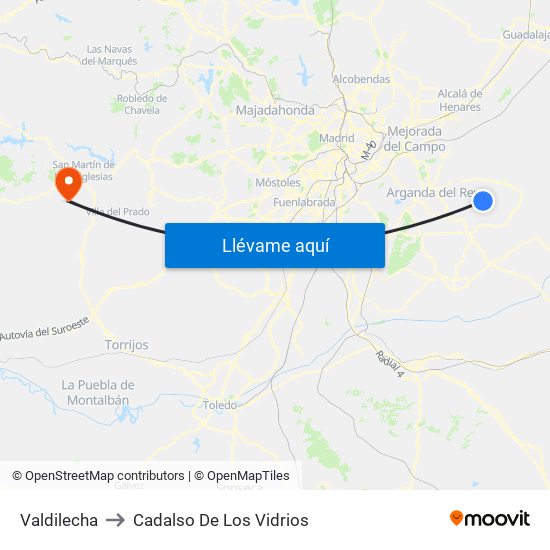Valdilecha to Cadalso De Los Vidrios map