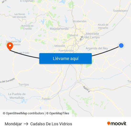 Mondéjar to Cadalso De Los Vidrios map