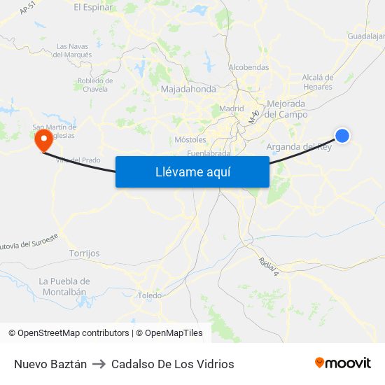 Nuevo Baztán to Cadalso De Los Vidrios map