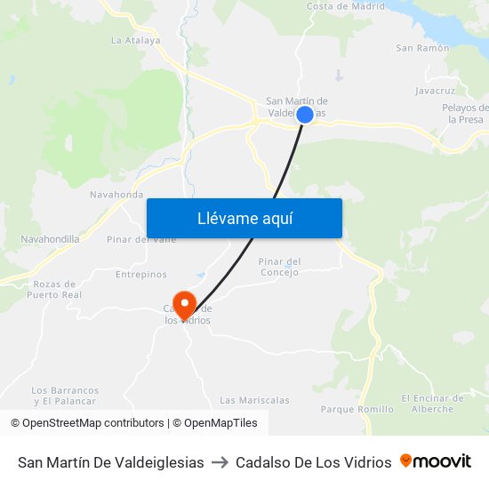 San Martín De Valdeiglesias to Cadalso De Los Vidrios map