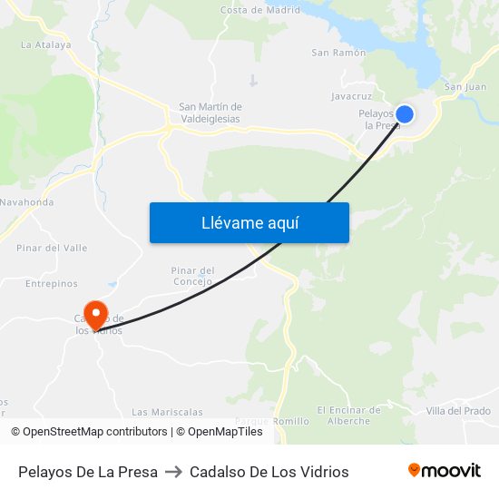 Pelayos De La Presa to Cadalso De Los Vidrios map