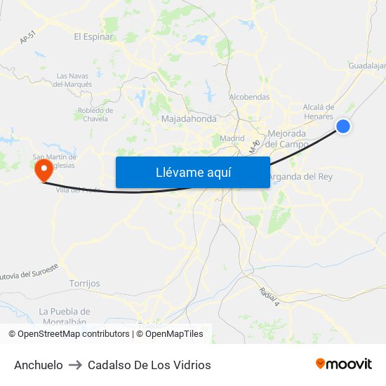 Anchuelo to Cadalso De Los Vidrios map