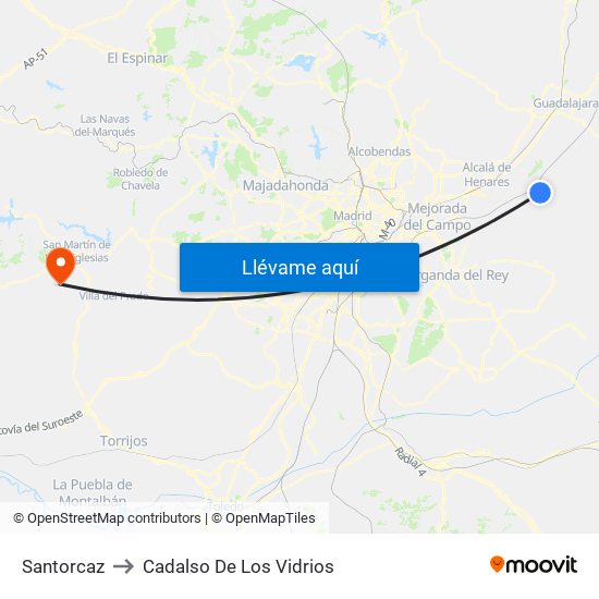 Santorcaz to Cadalso De Los Vidrios map