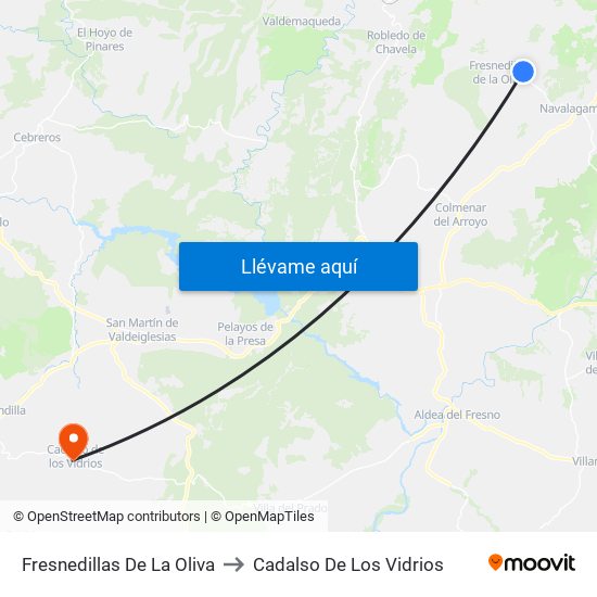 Fresnedillas De La Oliva to Cadalso De Los Vidrios map