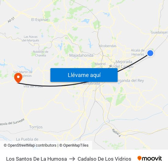 Los Santos De La Humosa to Cadalso De Los Vidrios map