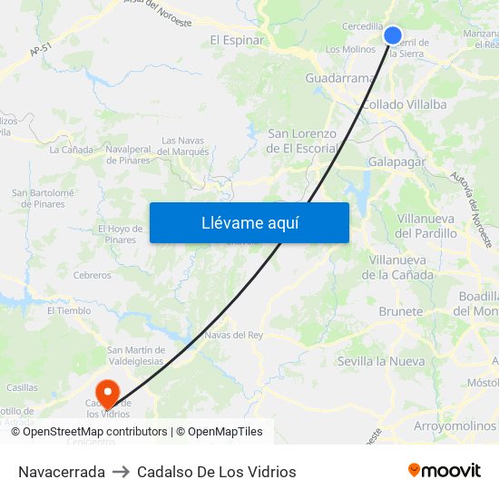 Navacerrada to Cadalso De Los Vidrios map