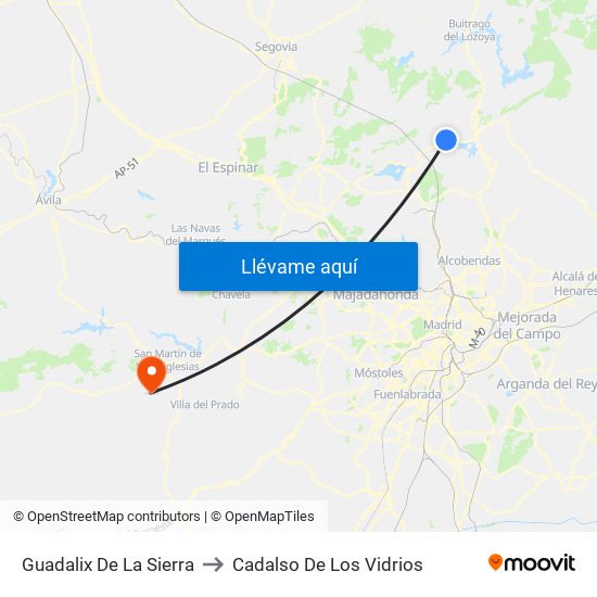 Guadalix De La Sierra to Cadalso De Los Vidrios map