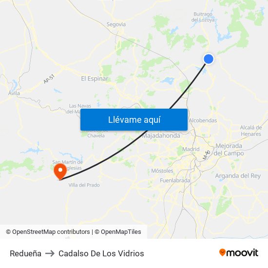Redueña to Cadalso De Los Vidrios map
