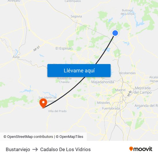 Bustarviejo to Cadalso De Los Vidrios map