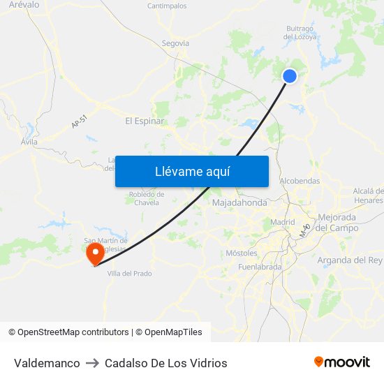 Valdemanco to Cadalso De Los Vidrios map