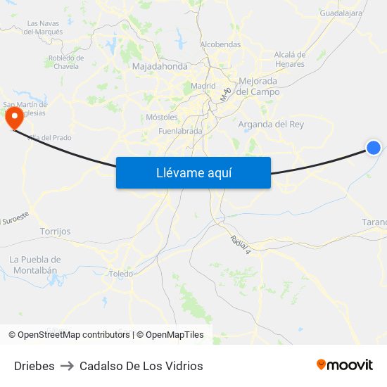 Driebes to Cadalso De Los Vidrios map
