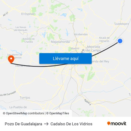 Pozo De Guadalajara to Cadalso De Los Vidrios map