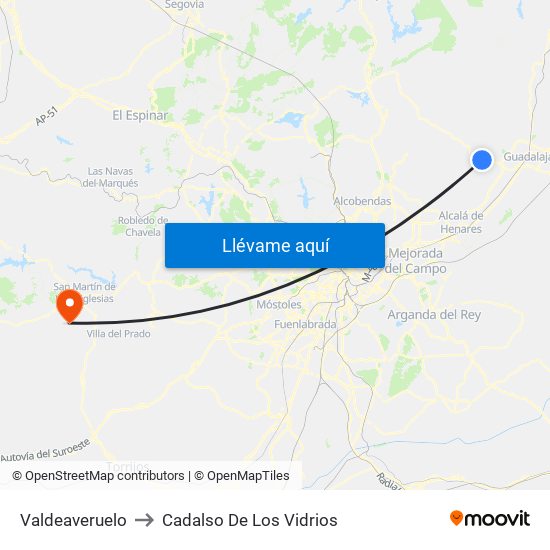 Valdeaveruelo to Cadalso De Los Vidrios map